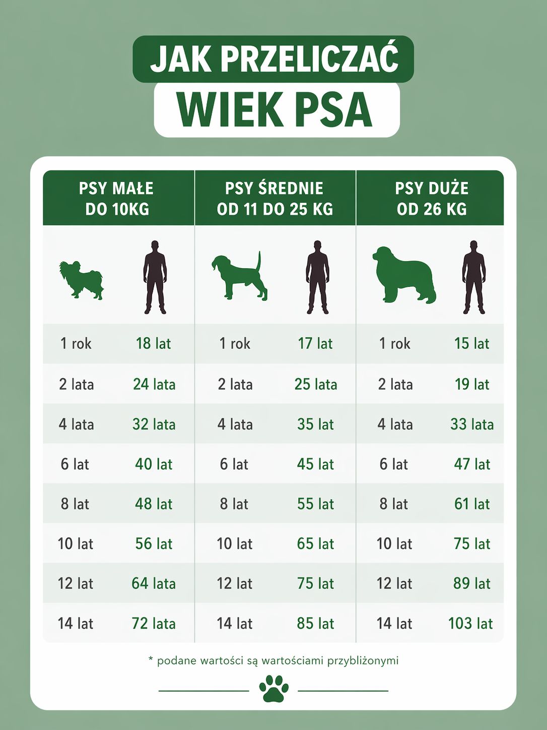 tabela przeliczania wieku psa